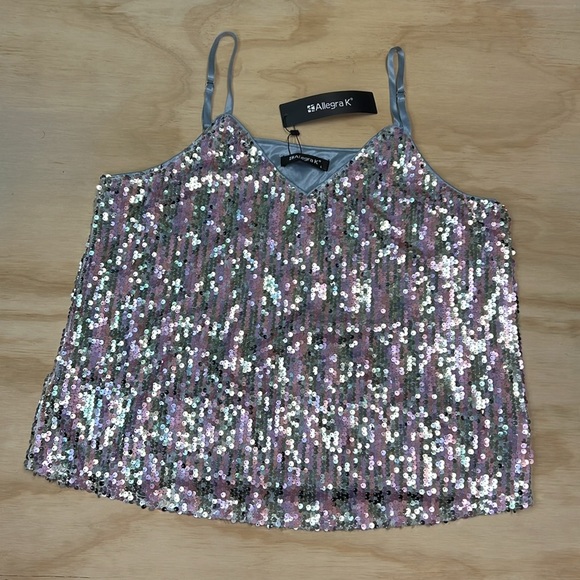 Allegra K Women's Sequined Shining Adjustable Straps Party Sparkle Top Size L - Picture 7 of 10